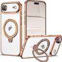 AmoraAqua Compatible with iPhone 17 Air Case with 360 Spin Magnetic Ring Stand [Compatible with Mag-Safe] Full Camera Lens Protector Plating Clear Phone Case for iPhone 17 Air 6.5", Desert Gold