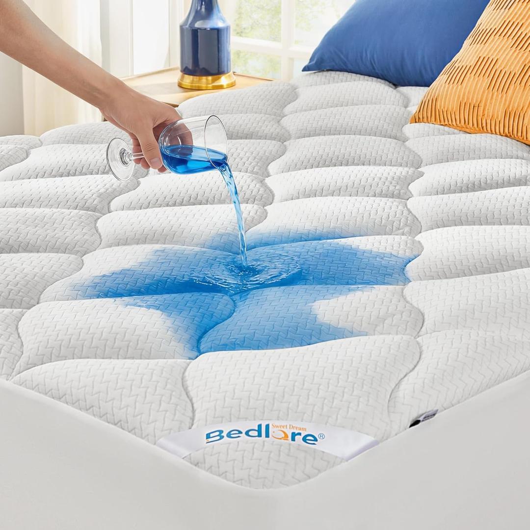 BEDLORE Waterproof Queen Mattress Pad, Quilted Fitted Mattress Topper with Deep Pocket 6"-18", Breathable & Noiseless Mattress Protector Bed Cover Padded, Machine Washable