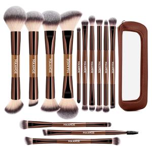 MAANGE 13 Pcs Foundation Makeup Brush Set With Bag, Make up Brushes, Double-End Multi Functional Makeup Brushes, Professional Face Brush Set Tools For Liquid Powder Concealer Cream Blush (Coffee)