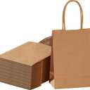 SUNCOLOR 25 Pieces 6" Mini Goodie Bags Brown Small Gift Bags with Handle for Party Favor Bags (Brown)