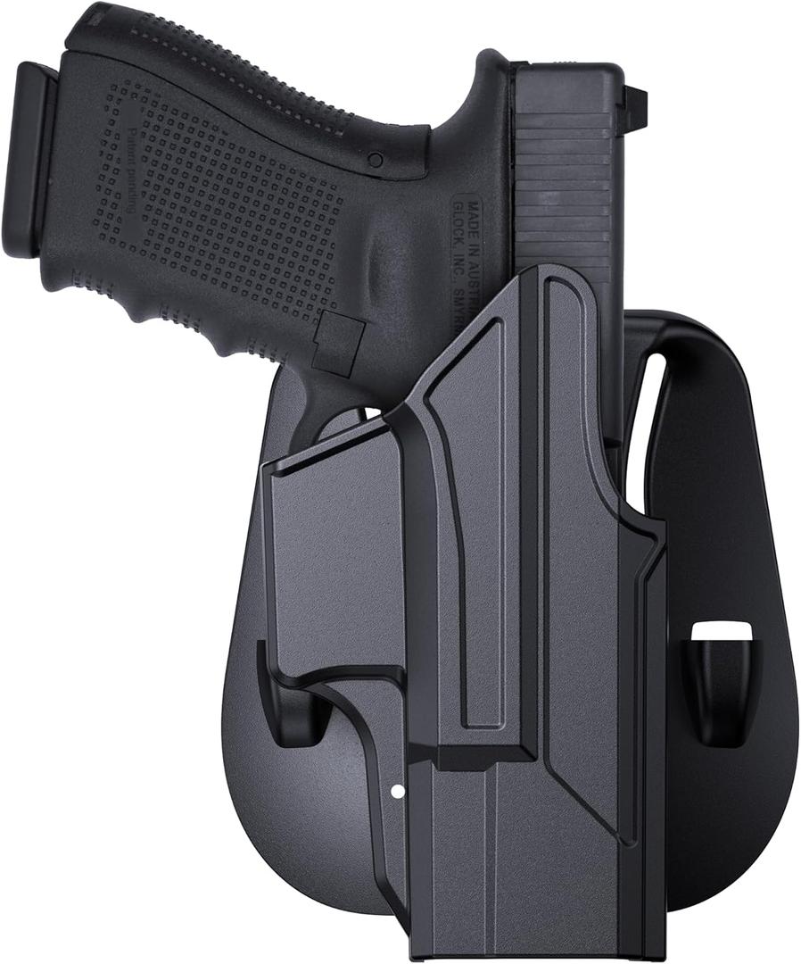 OWB Thumb Release Holster for Glock 19/19X/45 (Gen 1-5) & 23/32 (Gen 3-4) | Tactical Belt Holster with Auto-Lock, Adjustable Cant | Right Hand