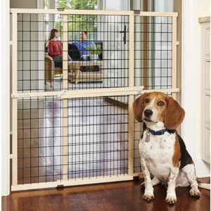 MYPET Wire Mesh Dog Gate: 29.5"-40" Wide, Pressure Mounted with No Tools; Expandable, Durable Pet Gates for Doors and Hallways, 37" Tall, Made with Sustainable Hardwood