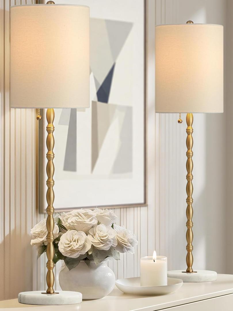 Buffet Lamps Set of 2, 28.5H Modern Luxury Lamps with Marble Base, Brass Finish and Linen Shade, UL Certified  Elegant Lighting for a Warm Atmosphere in Entryway, Living or Dining Room Buffet Lamps Set of 2, 28.5H Modern Luxury Lamps with Marble Base, Brass Finish and Linen Shade, UL Certified  Elegant Lighting for a Warm Atmosphere in Entryway, Living or Dining Room