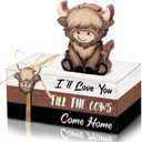 Anglechic 4 Pcs Highland Cow Wood Book Stacks Decor Highland Cow Wooden Tiered Tray Decor Rustic Table Centerpiece Block Signs Christmas Decorations for Home Dining Table Mantel Shelf