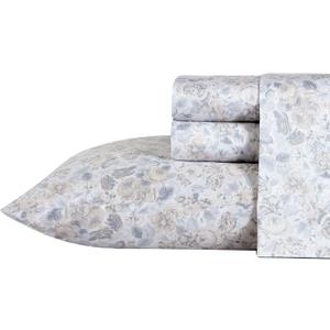 Laura Ashley Home - King Sheets, Soft Sateen Cotton Bedding Set - Sleek, Smooth, & Breathable Home Decor (Quartet Grey,4 pcs, King) (Bella Pink)