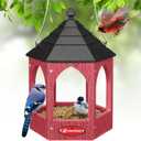 Kingsyard Platform Bird Feeder for Outdoor Hanging - Gazebo Style Recycled Plastic Wild Bird Feeding Station with Rain-Proof Roof & Metal Mesh Tray. Red