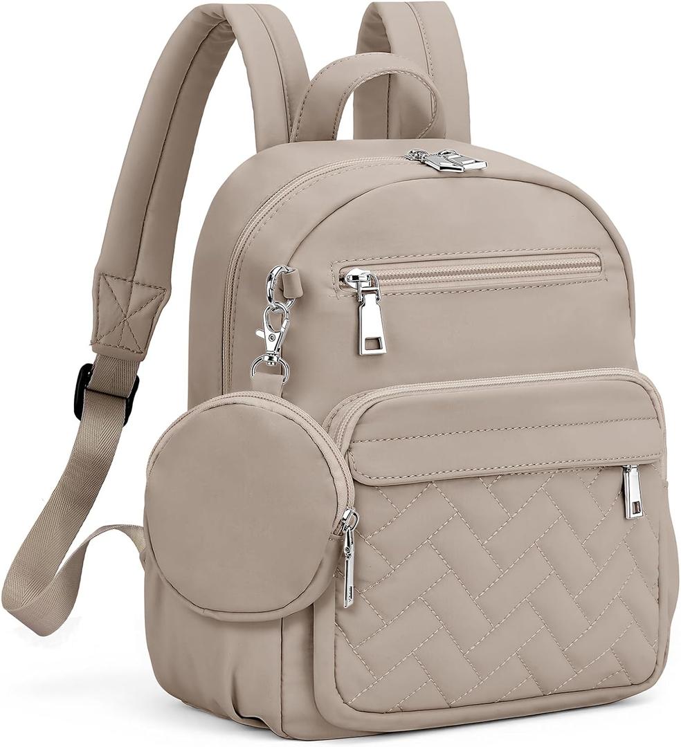 SYTRAH Mini Backpack for Women Small Backpack Purse, Anti Theft Backpack Waterproof Lightweight Puffer Back packs for Travel, Work with Coin Purse Khaki