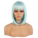 eNilecor Short Bob Hair Wigs 12" Straight with Flat Bangs Synthetic Colorful Cosplay Daily Party Wig for Women Natural As Real Hair+ Free Wig Cap (Mint Green)