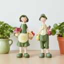 Pastoral Style Handpainted Resin Figurine Set (7.9 Inch), Garden Couple Character Sculptures, Decorative Ornaments for Home, Book Shelf Decor Valentine's Day Gifts