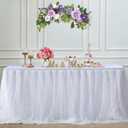 Albassa White Tulle Table Skirt for Rectangle or Round Tables 6ft Tutu Table Skirt with LED Light Baby Shower Tablecloth for Birthday Party Cake Dessert Table Decorations (White, L6(ft)*H 30in)