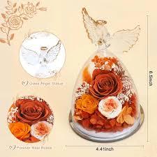 Gifts for Mom Birthday Gifts for Women Preserved Rose Forever Flower in Glass Angel Figurines Fresh Flowers for Delivery Anniversary Mothers Day Real Colorful Roses for Grandma Her Wife from Daughter
