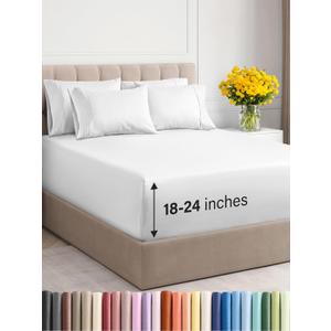 Extra Deep Cal King Sheet Set - 6 Piece Breathable & Cooling Sheets - Hotel Luxury Bedding Set w/18-24 Inch Extra Deep Pockets - Easy Fit - Super Soft, Wrinkle Free and Comfy - White, Cal King Size