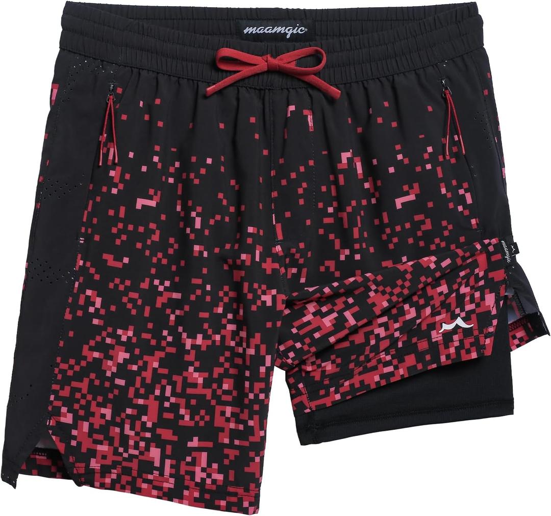 maamgic Boys Athletic Shorts with Liner Youth 2 in 1 Active Running Basketball Shorts (Black) Size 8