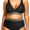 Yonique Womens Plus Size Bikini High Waisted Swimsuits Two Piece Bathing Suits Tummy Control Swimwear Black Weave 18Plus