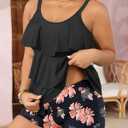 Yonique Plus Size Tankini Swimsuits for Women Two Piece Ruffle Swimsuit | High Waist Shorts, 3-Layer Ruffle, Removable Cups, Adjustable Straps (S)