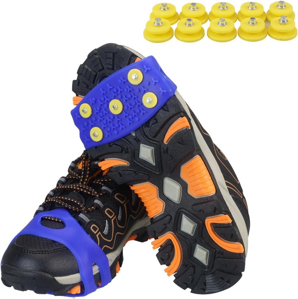 Kids Ice Cleats for Shoes & Boots, Anti-Slip Snow Cleats with Extra 10 Stainless Steel Ice Spikes, Silicone Snow Grips for Kids, Youth & Toddlers Walking, Running & Outdoor Play