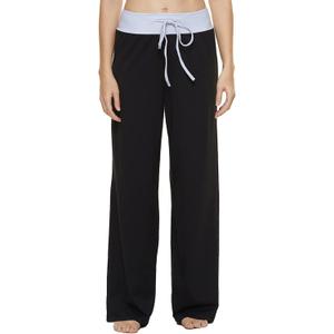 iniber Women's Comfy Pajama Pants Long Casual Drawstring Palazzo Lounge Pants Soft Wide Leg Bottoms (S, Black)