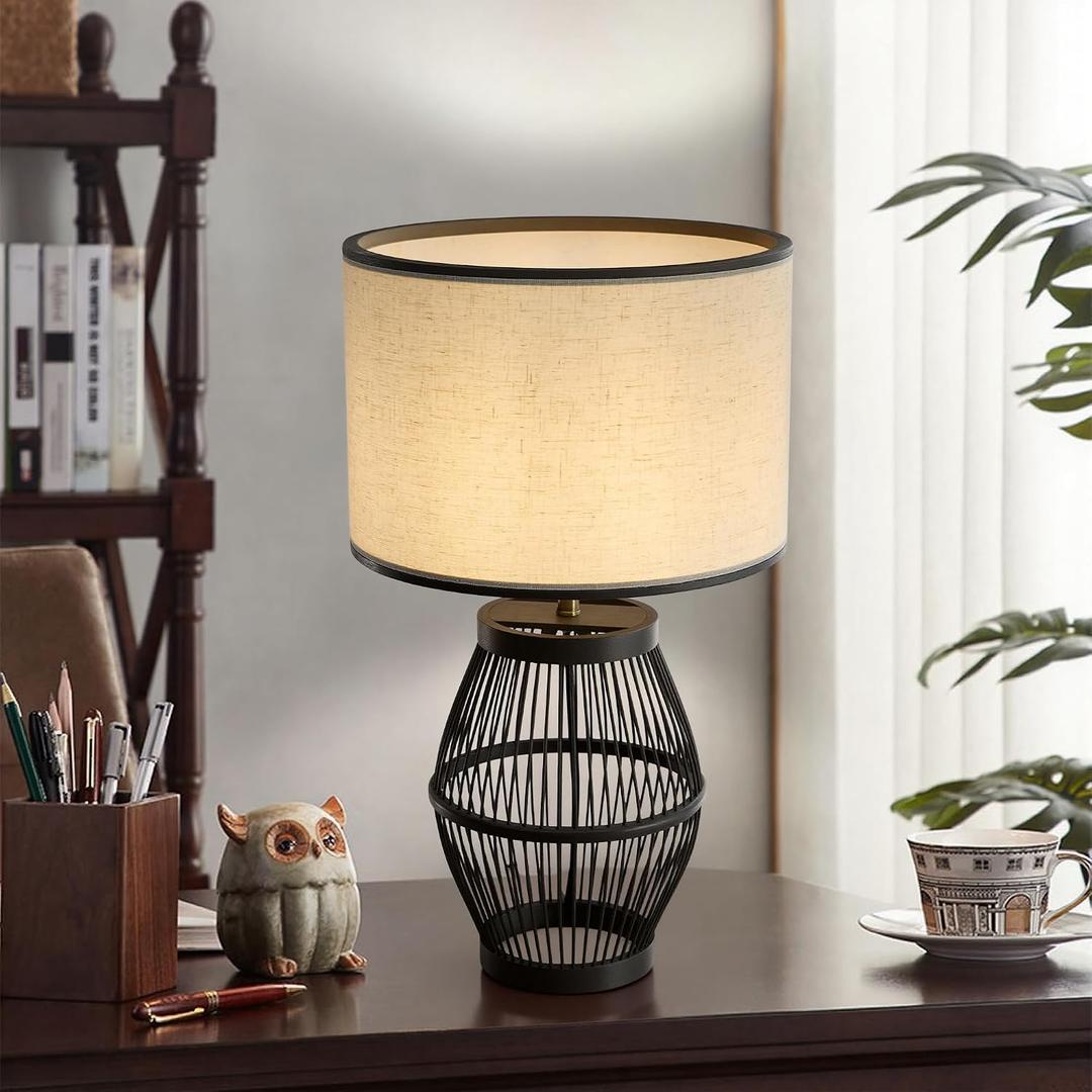 20'' Table Lamp, Dimmable Bamboo Desk Lamp Mid Century Modern