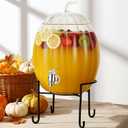1.3 Gallon Pumpkin Glass Beverage Dispenser with Stand and Spigot Clear Drink Dispenser for Juice Cocktails Tea for Thanksgiving Halloween Fall Party Decor