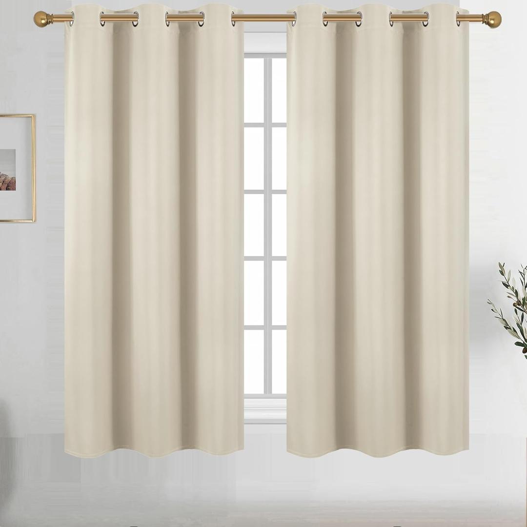 Diraysid Light Beige Grommet Blackout Curtains for Bedroom Thermal Insulated Room Darkening Curtains Drapes, 38 x 54 inch, 2 Panels