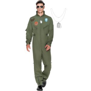Spooktacular Creations Halloween Flight Suit Men, Fighter Pilot Costume Men for Adult Halloween Dress Up Party Cosplay, Role-Playing Cosplay Party (Large)