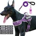 Neck Padded Service Dog Vest Harness and Leash Set, No Pull Adjustable Service Pet Harness with 8 Dog Patches, Reflective in Training Easy Control Pet Vest with 5ft Dog Leash for Medium & Large Dogs (Purple)
