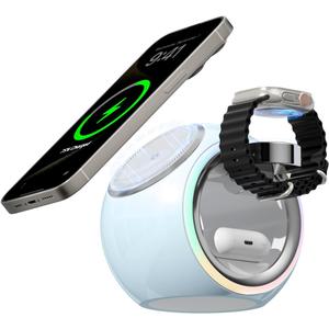 Kuulaa 3 in 1 Charging Station for Apple Devices, Mag-Safe Wireless Charger for iPhone Apple Watch and AirPods, Magnetic Charger for Android Samsung Smartwatch and Earphones (Blue)