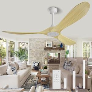 Biukis 52 Inch Ceiling Fans Without Lights: Outdoor Ceiling Fan No Lights and Remote 6 Speed Adjustable Reversible DC Motor 3 Blade Fan for Indoor Outdoor Patio Living Room Bedroom Wood