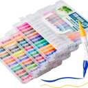 Dual Tip Acrylic Markers : 48-Color Brush & Fine Point Paint Pens - Water Based Markers Set with Portable Case for School Classroom Scrapbook Painting Drawing Coloring