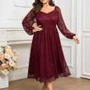 SCOMCHIC Womens Plus Size Cocktail Dress Wedding Guest Lace Long Sleeve Formal Party Maxi Dresses, 4XL