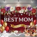 Mothers Day Backdrop 7x5FT Happy Mothers Day Banner with 32.8ft Ribbon, Polyester Floral Mothers Day Banner with 4 Brass Grommets for Mothers Day Party Decorations Photography Background