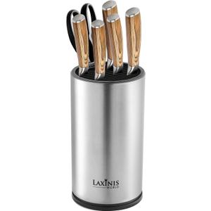 Universal Knife Block, Stainless Steel Round Knife Holder with Scissors-Slot, Counter-top Storage, Holds 12 8.5-Blade Knives, 9 by 4.5 (knives not included)