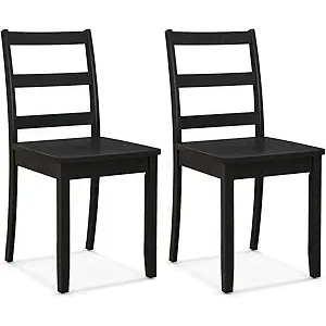 Giantex Wood Dining Chairs set of 2 Black- Wooden Armless Kitchen Chairs with Solid Rubber Wood Legs, Non-Slip Foot Pads, Max Load 400 Lbs, Farmhouse Style High Ladder Back Wooden Dining Room Chairs