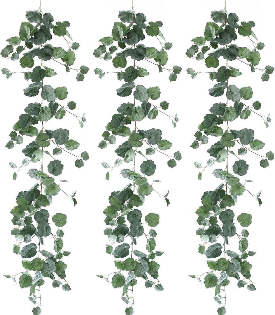 Dallisten 3 Strands Begonia Artificial Vines, 67" Silk Vine Garland with Green Leaves, Fake Hanging Plants Greenery Decor for Home, Bedroom, Wall, Party, Wedding Decoration