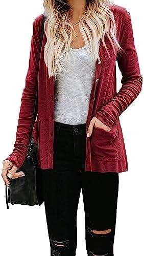 Naggoo Women's Cardigans Button Down Solid Knit Loose Cardigans with Pockets, S