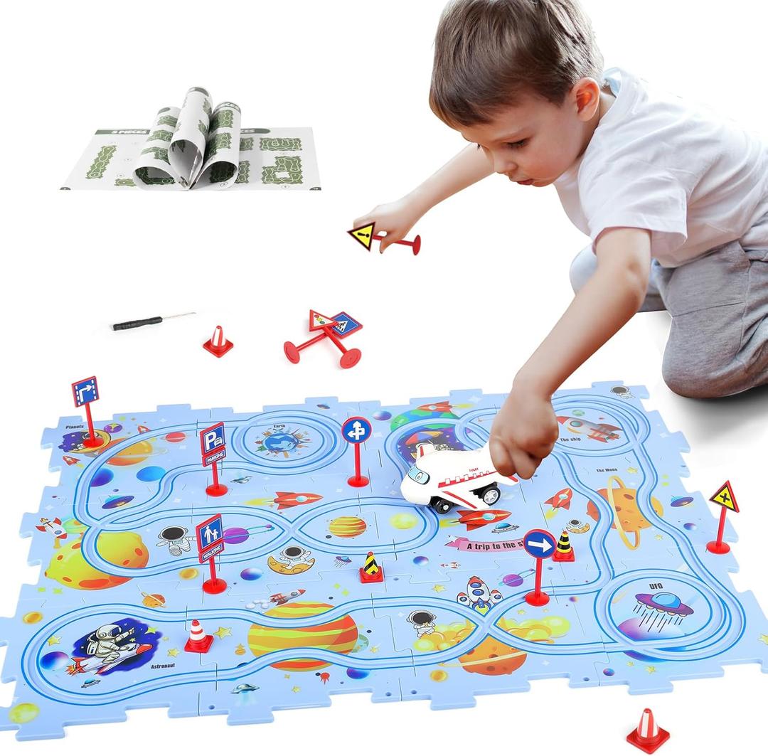 New Plastic Puzzles for Kids Ages 3-5 with A Cute Vehicle, Toddler Puzzles Gift, Critical Thinking Educational Toys, Toys for 3 4 5 6 Year Old Boys Girls, Fun Race Car Track Montessori Toys for Kids