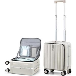 Hanke 16 Inch Underseat Carry On Luggage with Wheels,Small Hard Shell Suitcases for Weekender,Top Opening Lightweight Travel Luggage Suitcase for Womem Men,Ivory White.