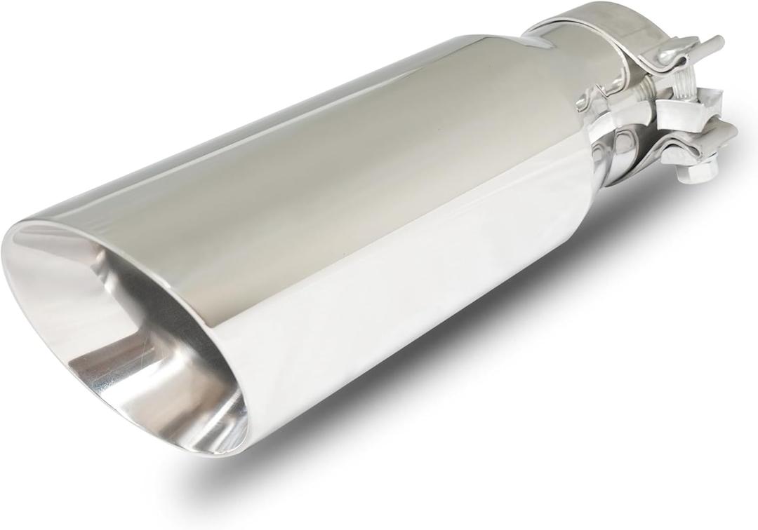 Exhaust Tip 3.0" Inlet to 4.0" Outlet Stainless Steel Double Wall Slant Cut Exhaust TailTip with Clamp 3 Inch Inlet Exhaust Tips Universal for 3" Outside Diameter Tailpipe (12"/305mm Length)
