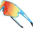 DUCO Kids Sunglasses Youth Baseball Sun Glasses Lightweight TR90 Frame UV400 Sports Cycling Shades for Boys Girls DK268 (02-blue Colorful Frame Black Temple Revo Orange Lens)