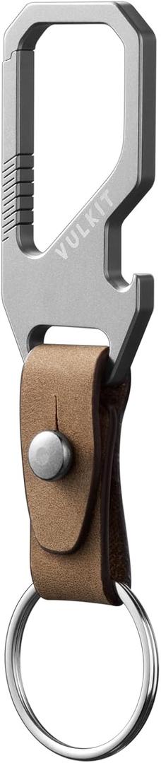 VULKIT Titanium Key Keeper Genuine Leather Belt Loop Keychain, Bottle Opener Keychain, EDC Carabiner Key Holder