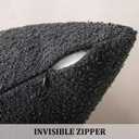 Laolitou Set of 2 Boucle Pillow Covers 18x18 Inch with Faux Leather Accents Pillow Cases Cosy Soft Couch Cushion Covers for Sofa Couch Bed Chair Bedroom Living Room Home Decor, Charcoal Black