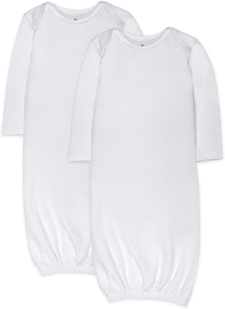 HonestBaby 2-Pack Sleeper Gowns Layette Sets 100% Organic Cotton for Newborn Baby Boys, Girls, Unisex (0-6 Months, Bright White)