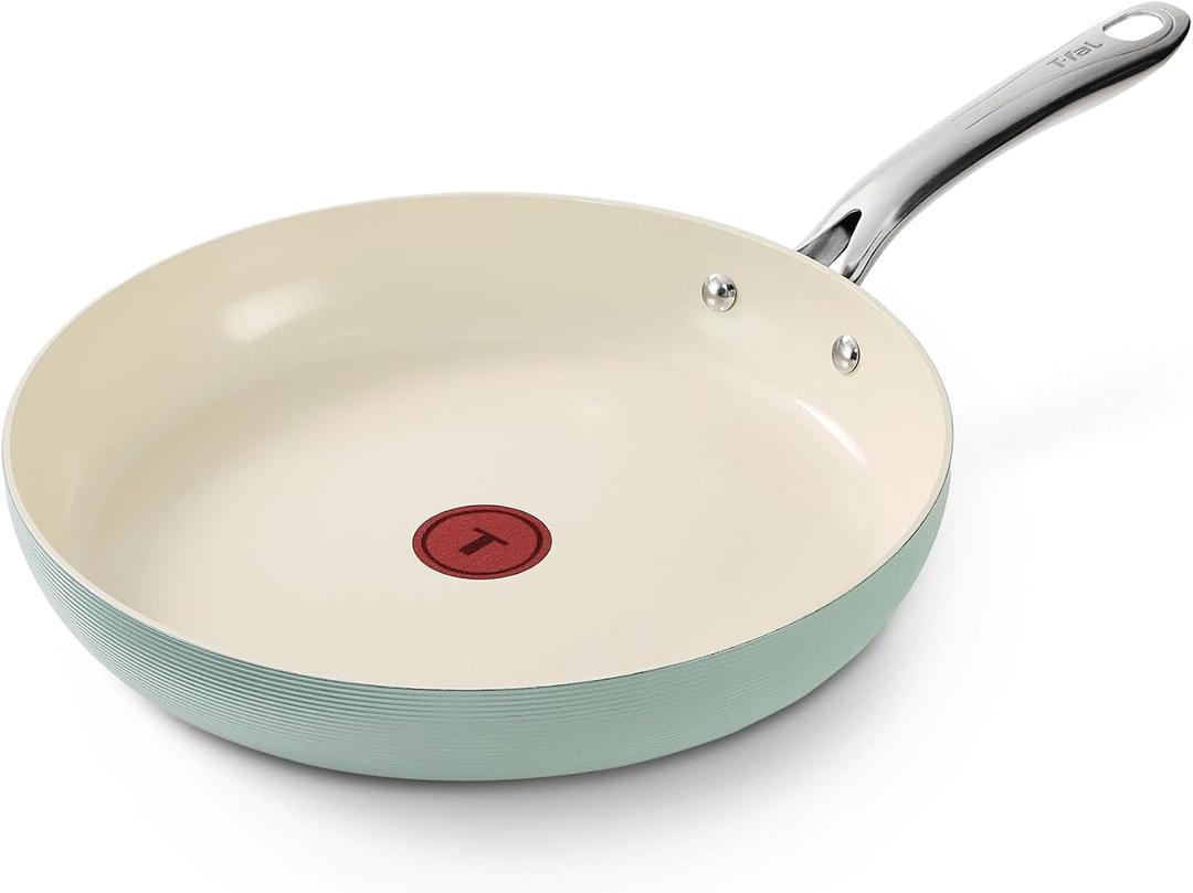 T-Fal Inspire Ceramic Frying Pans Nonstick 12 Inch Skillet, Oven Safe to 500F, Cookware Stainless Steel Handle, Mint Green
