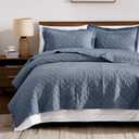 WDCOZY 100% Cotton Quilt Oversized King Size Bedspread, Pre-Washed 3-Piece Lightweight Soft Coverlet Set with 2 Pillow Shams, Modern Neutral Design Design All Season Bedding Set, Dusty Blue