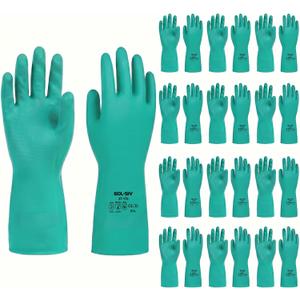 Nitrile Chemical Resistant Gloves 12 Pairs, 18mil, Reusable Heavy Duty Safety Work Gloves, for Industrial & Cleaning, Acid Alkali Oil Protection, Puncture Resistant, Large