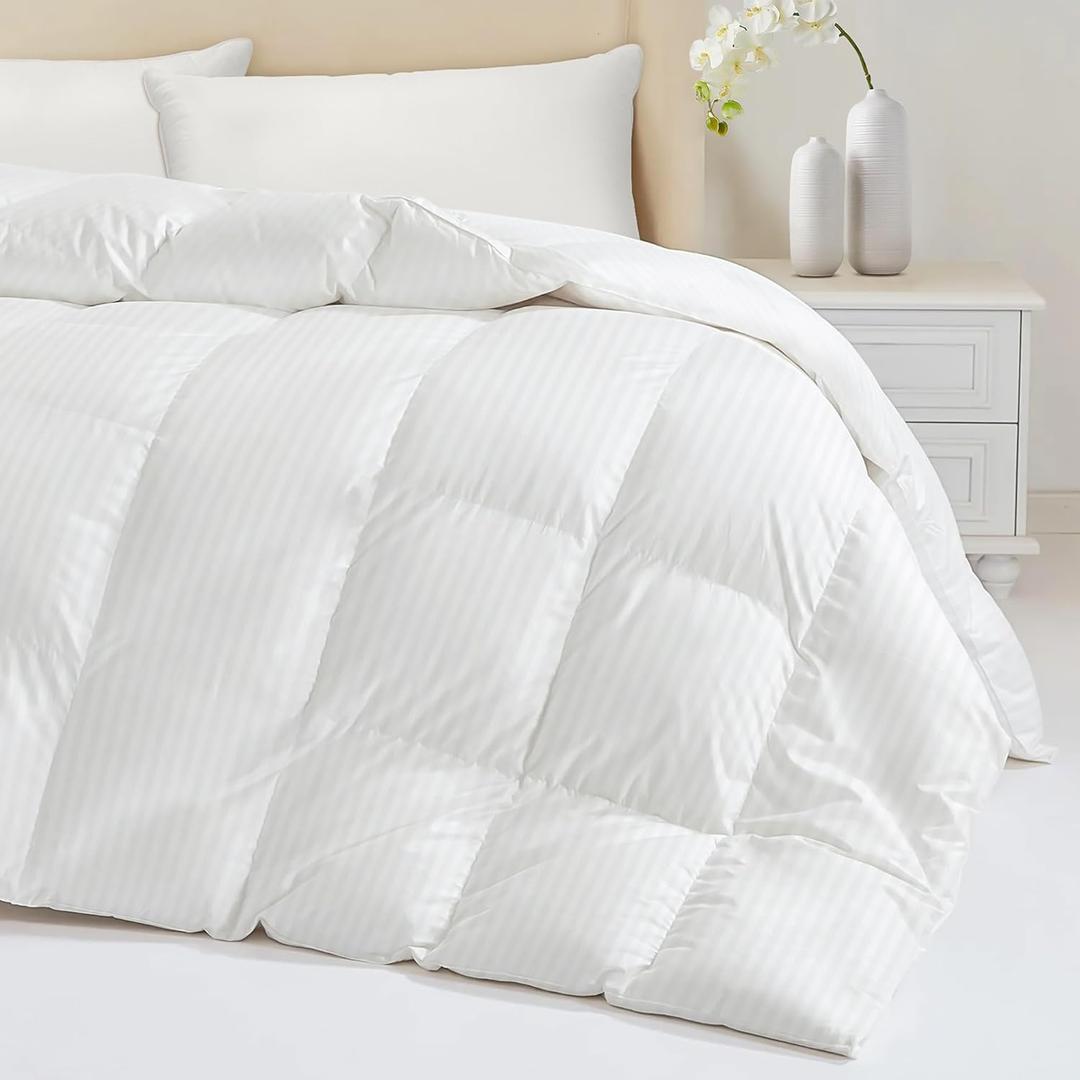 Down Feather Fiber Comforter King Size - All Season Luxury Hotel Duvet Insert, Medium Warmth, 750+ Fill Power Fluffy Premium Comforter, White Cotton Cover, 106'' x 90''