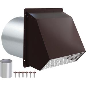 8 Inch Hooded Wall Vent with Screen and Damper,Outdoor Wall Exhaust Vent Cover Wall Cap for Exterior Kitchen Range Hood Ventilation Dryer HVAC Duct Air Exhaust, Galvanized Steel, Brown