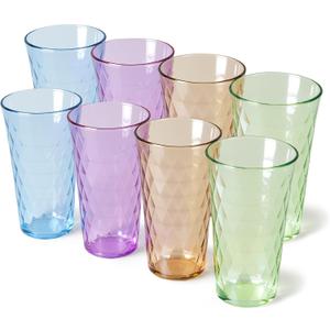 Freshmage 20 oz Unbreakable Drinking Glasses (Set of 8), Jewel Tone Colored Reusable Tumblers, BPA Free Plastic Drinking Cups for Home, Outdoor, Picnic, Pool, Stackable, Microwave Safe