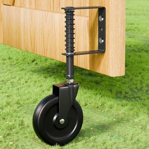 5" Spring Loaded Gate Caster, Heavy Duty Gate Wheel for Outdoor Wooden Gate Fence, Gate Support Helper with 360 Swivel, Anti Sag Gate Kit, 220 Lbs Capacity, Black, 1 Pack