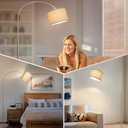 Floor Lamp for Living Room, Dimmable Arc Floor Lamp with Adjustable Head, Silver Finish Modern Pole Lamp, Over Couch Tall Standing Hanging Lights for Reading, Bedroom, Office, 9W 3000K Bulb Included